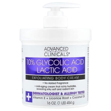 ADVANCED CLINICAL 10% GLYCOLIC AND LACTIC BODY CREAM.